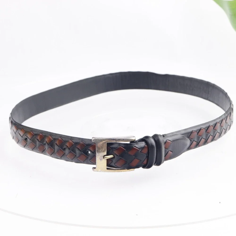 Bill Lavin Mens Belt Size 36 Black Brown Braided Woven Brass Buckle Dress